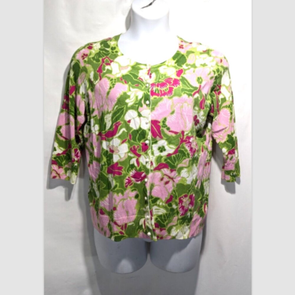 NEW Talbot's Floral 3/4 Sleeve Cotton Blend Cardigan Sweater Plus 1X